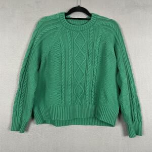 Gap Sweater Womens XL Green Cable Knit Pullover Crewneck Raglan Sleeve